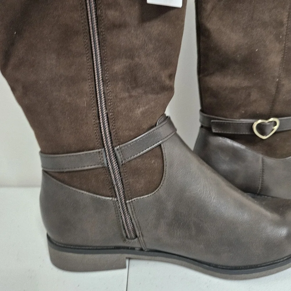 The Childrens Place Tall Boots Girls 5 Dark Brown Heart Buckle Riding Equestrian